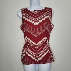 vintage y2k 90s red cream stripe print tie sleeves retro top size large